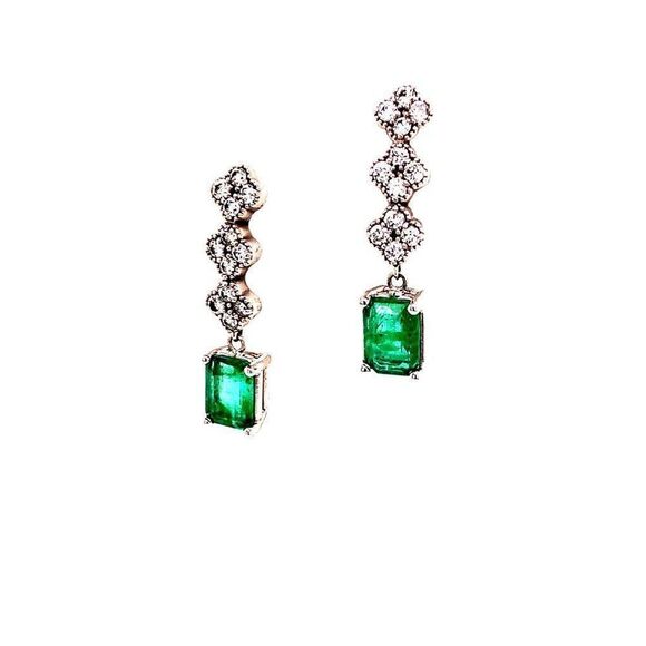 Natural Emerald Diamond Earrings 14 KT 2.13 TCW Certified $4,950 017932 - Picture 5 of 10